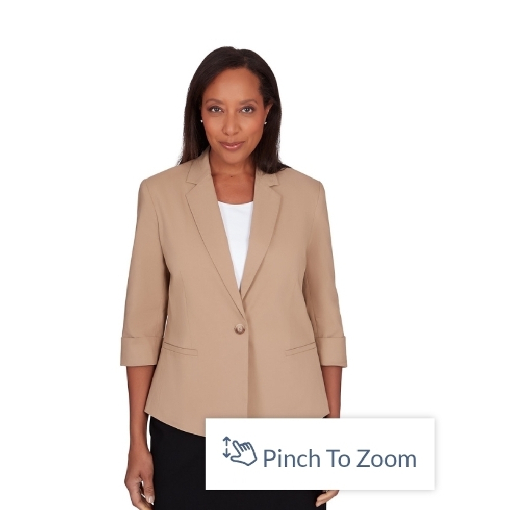 Alfred Dunner Taupe Single-Button Women's Classic Fit Jacket Blazer Stretch
